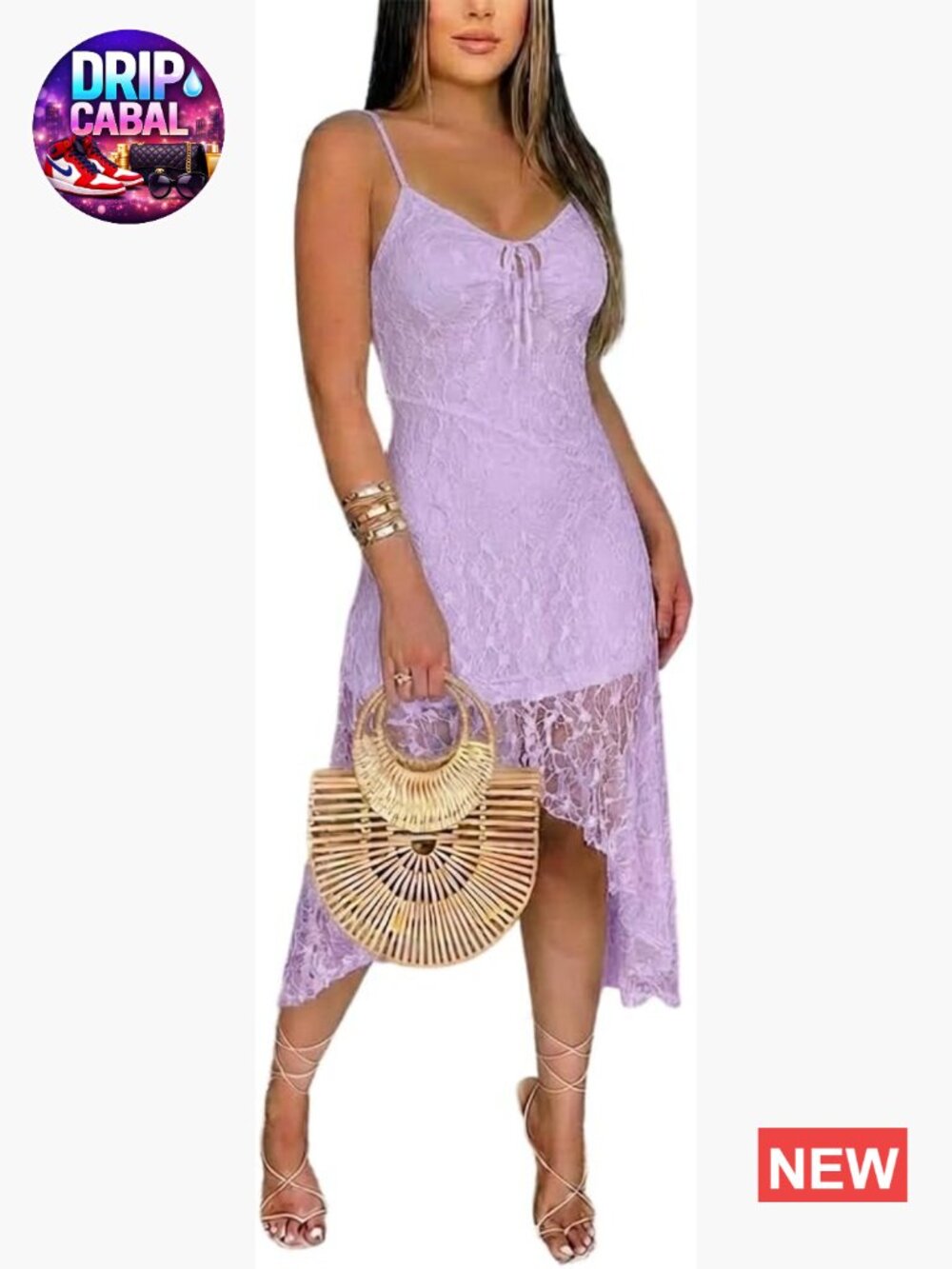 Double Lined Backless Midi Slip Dress with Lace Hem Adjustable Spaghetti Strap